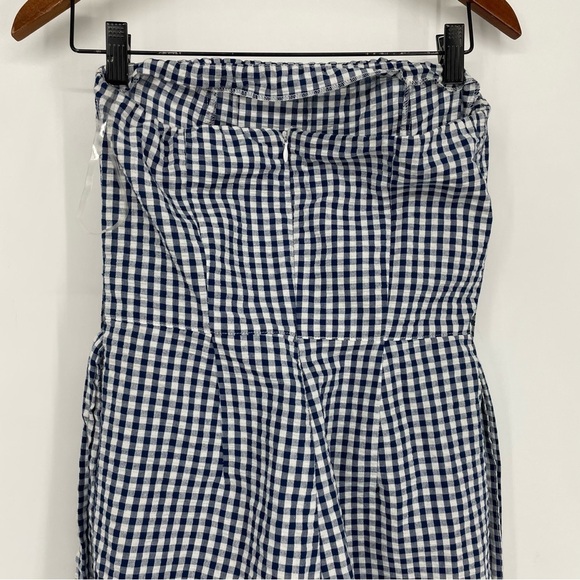Kenar Gingham blue white checkered strapless jumpsuit waist tie  100% cotton XS - Picture 10 of 16
